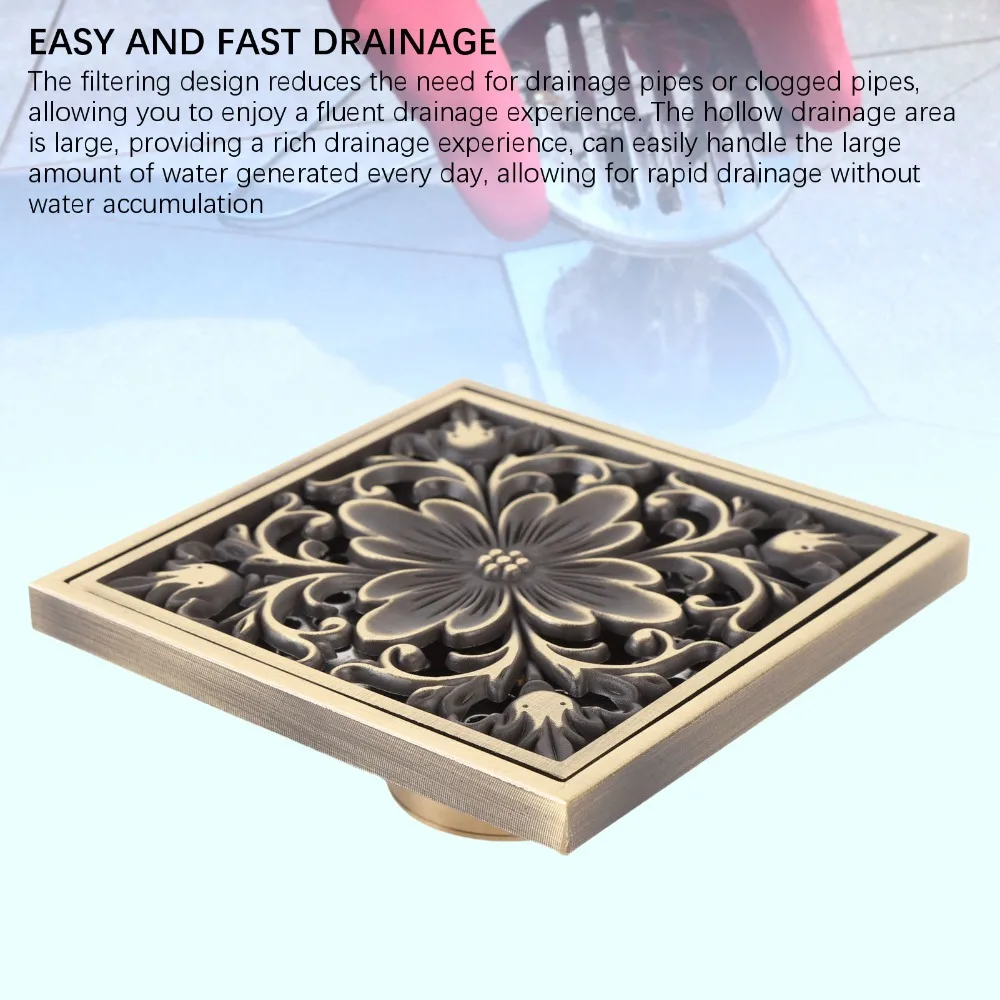 Brass Material Floor Drain Square Shape Rustproof Drain Strainer Odorless Design 3.94 Inch Filter Floor Drain Shower Room