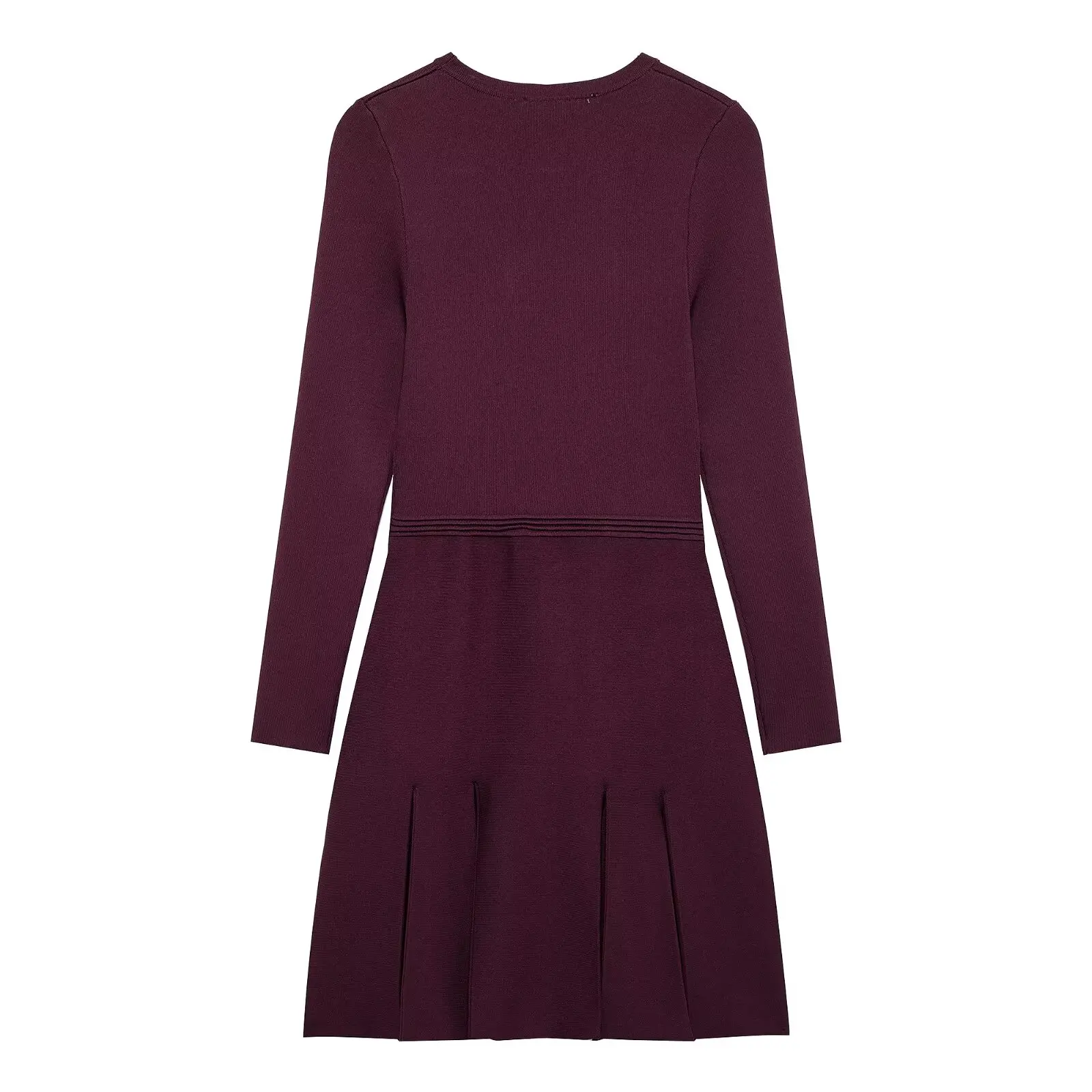 Faionable ort Pleated Knitted Dr JNLEAOG Women's Casual Sle Polyester Fiber Long Sve round Ne A-Line Skirt