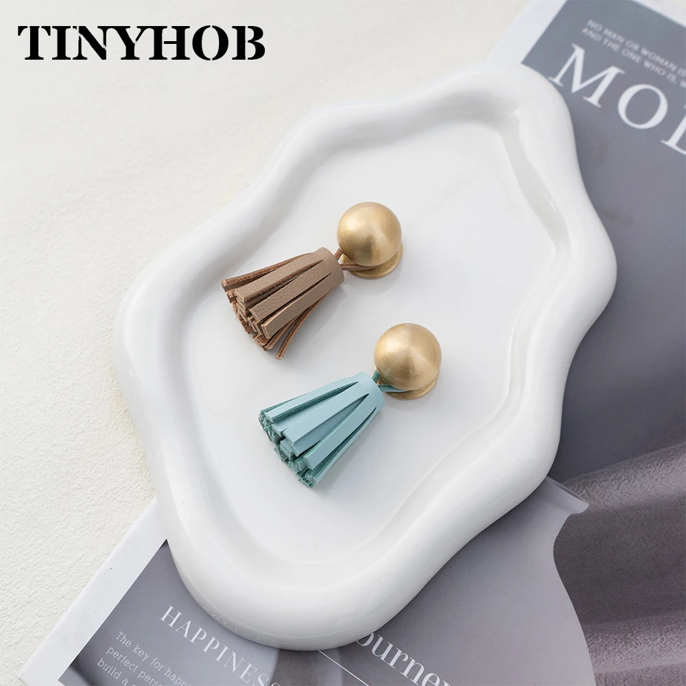 Cute Leather Tassel Knob for Kids Room Pink Cabinet Knobs Wardrobe Dresser Drawer Knobs Kitchen Cupboard  Single Hole