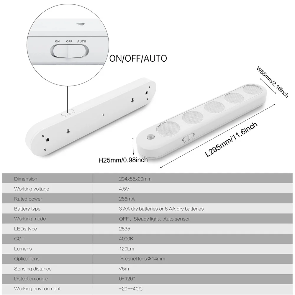 5 Color 2700K-6500K LED Light Cabinet Lamp PIR Motion Sensor AA Battery Wireless USB Cabinet Kitchen Lighting Night lights