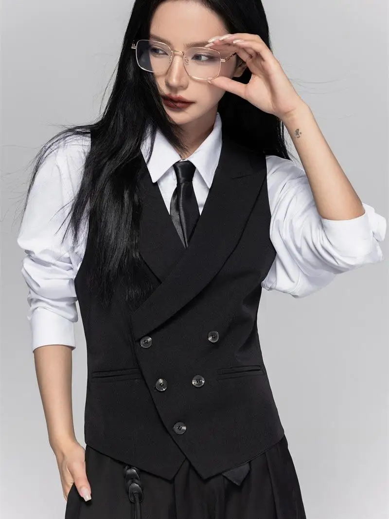 

Элегантный черный жилет Slim Fit с заостренными лацканами, унисекс, оригинальный дизайн, осенняя мода