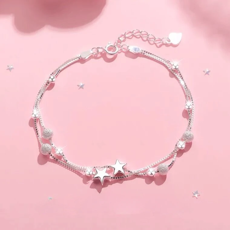 925 Silver Double Layered Star Bracelet For Women Korean Versatile Frosted Bead Bracelets Original Party Jewelry Holiday Gifts