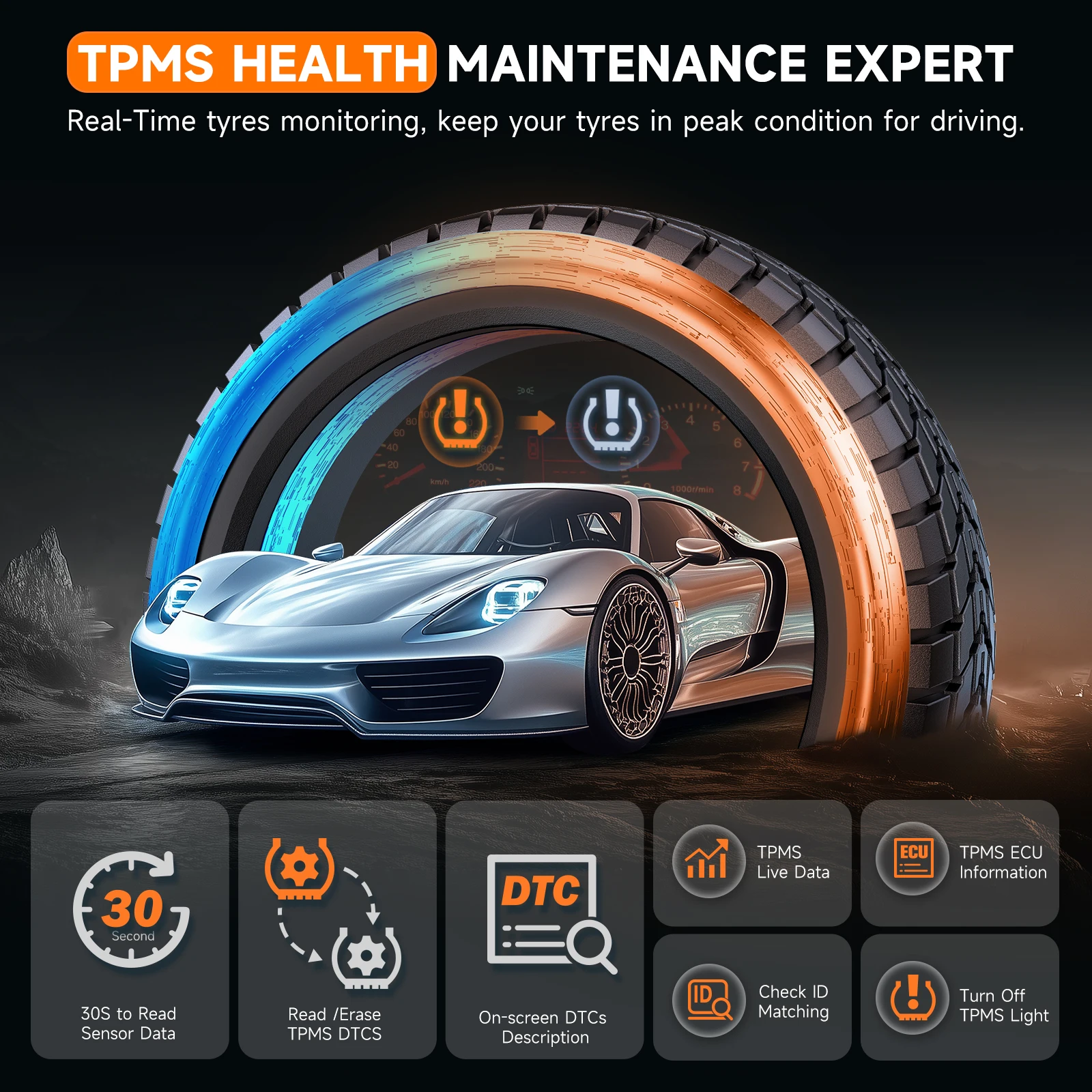 FOXWELL T2000 Pro TPMS Relearn Tool Activate/Relearn T10 Sensors TPMS Scan Tool Read/Clear DTCs Read Sensor Data TPMS Program