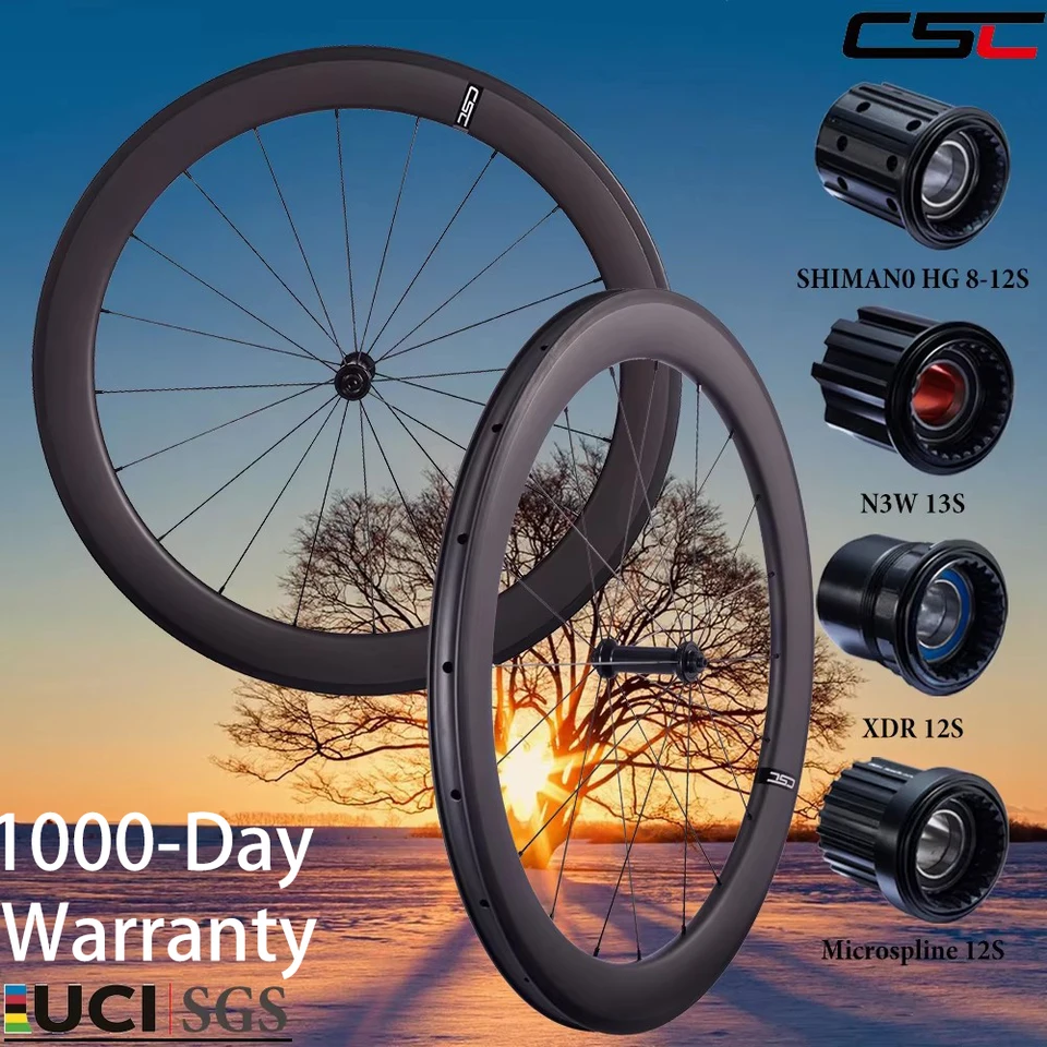 CSC 700C カーボンレーシングバイクホイールセット 幅25/28mm