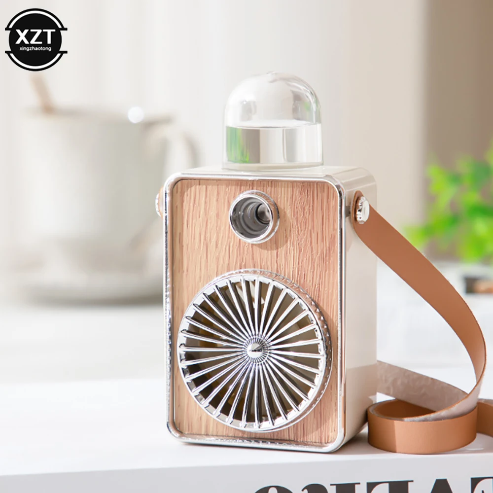 Mini Retro Mist Fan USB Neck Fan Mini Humidifier Desk Household Small Fan Summer Handheld Fan Portable Fan