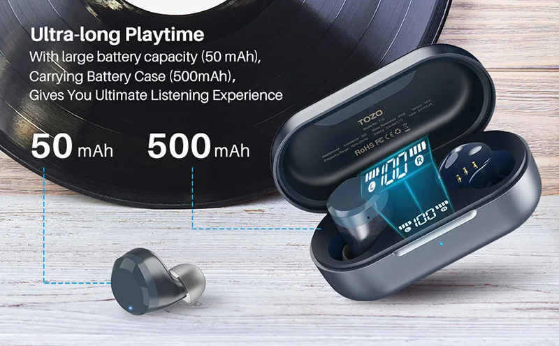 Refurbished TOZO T12 Wireless Earbuds LED Digital Display HiFi Stereo Sound Portable Handfree Sport Earphones Wireless Headset