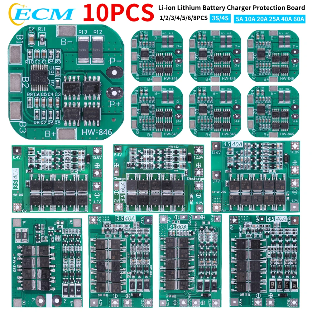 3S/4S 5A 10A 20A 25A 40A 60A Li-ion Lithium Battery Charger Protection Board Module 18650 BMS for Drill Motor Enhance/Balance