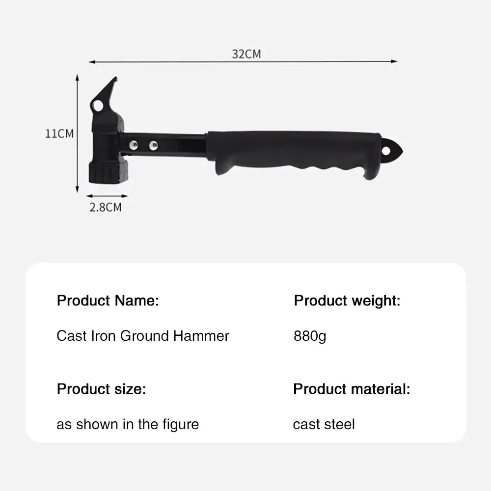 Outdoor Camping Tent Nail Hammer Cast Iron Hammer Nail Extractor Safety Hammer