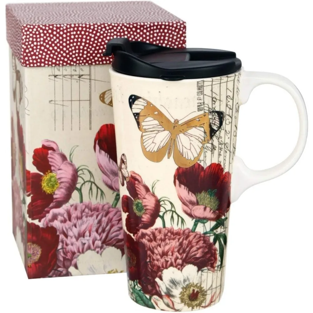

Tall Ceramic Travel Mug 17 oz. Coffee Cups Sealed Lid With Color Box