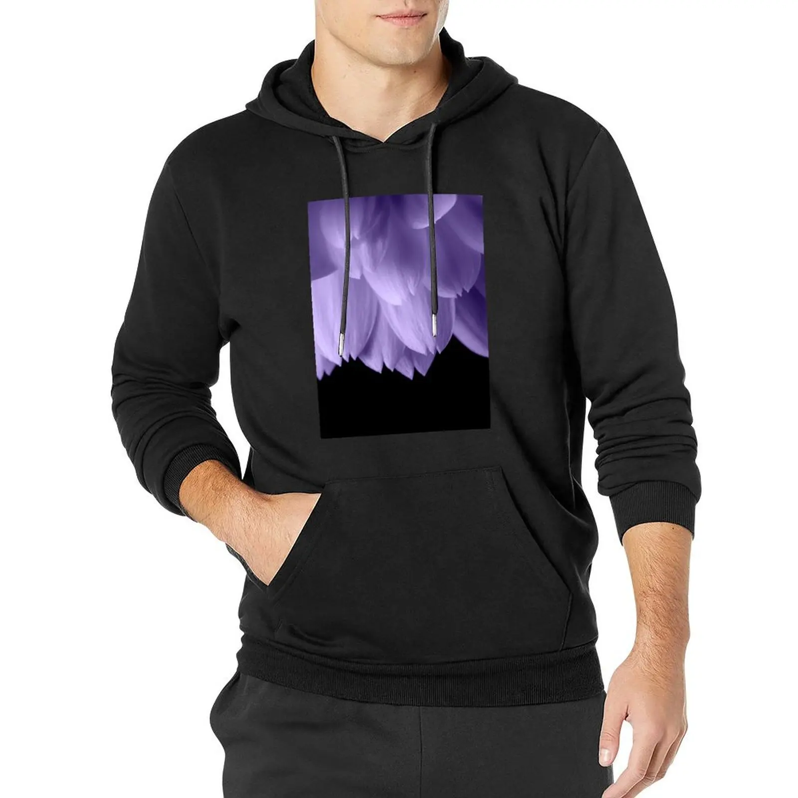 Ultra violet purple flower petals black Pullover Hoodie korean style clothes hoodie for men