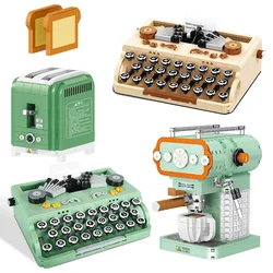 Creative Micro Coffee Machine Retro Typewriter 3D Model Building Blocks City MOC Radio Bread Maker Walkman Mini Bricks Toys Gift