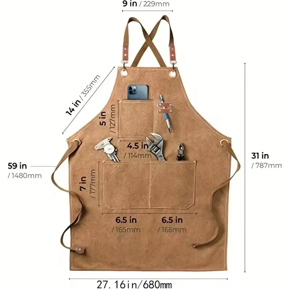 Thickened 100% Cotton Canvas Apron Waterproof Oil Household Coffee Shop Kitchen Restaurant Work Apron Apron for Men