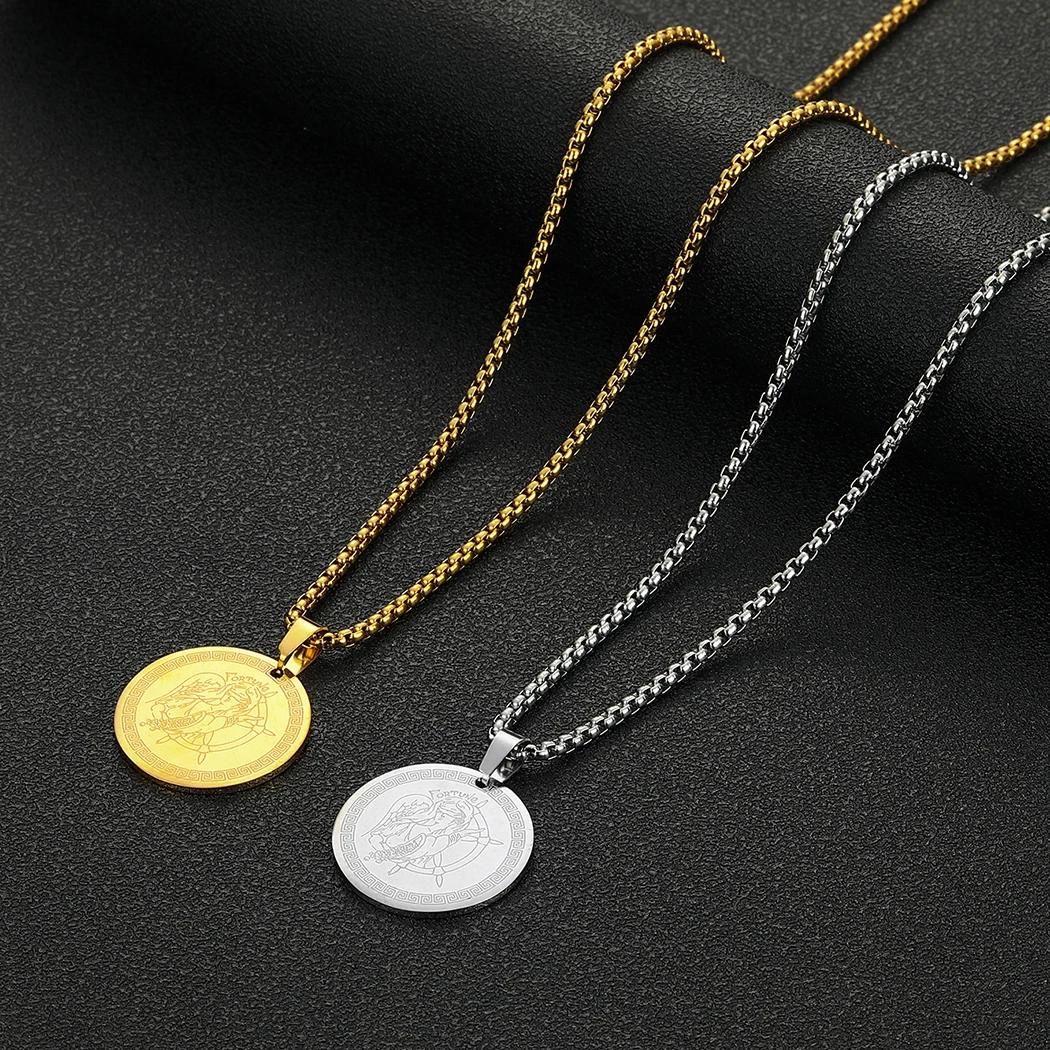 CHENGXUN Roman Goddess of Luck - Fortuna Pendant Necklace Women Men Stainless Steel Ancient Greek Tyche Amulet Charm Neck Chain