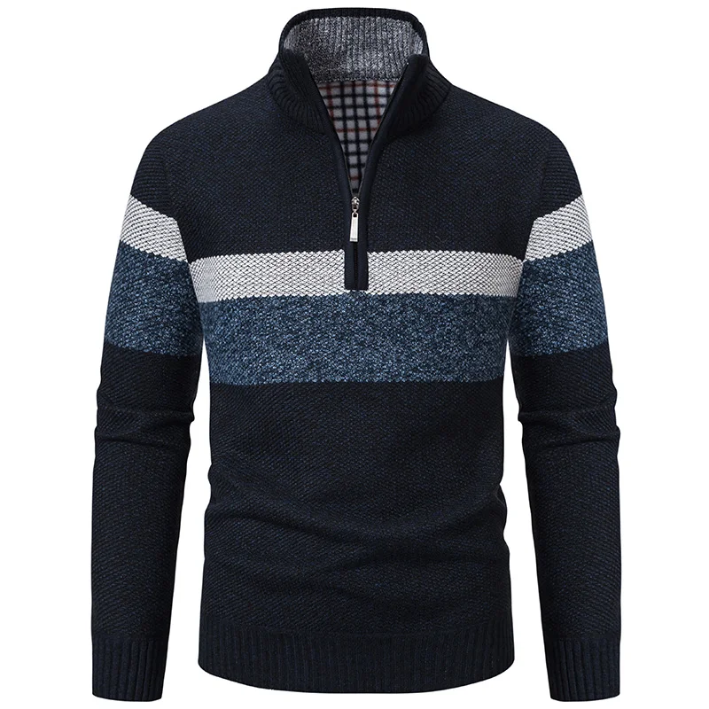 Men's Winter Sweaters Turtleneck Zipper Pullovers Thick Warm Knitwear Fleece Lining Mens Top Clothing