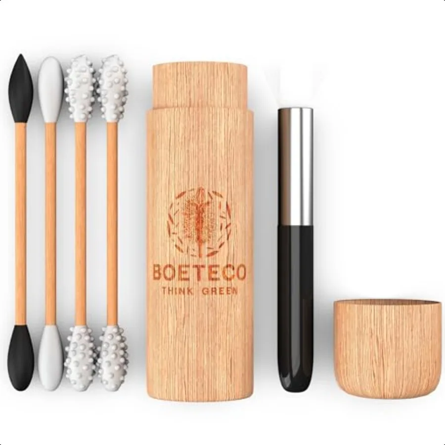 Kit tampone per orecchie e tamponi per trucco riutilizzabili in bambù qtip. 1 custodia con 4 tamponi di cotone riutilizzabili in silicone per orecchie Baby Beauty