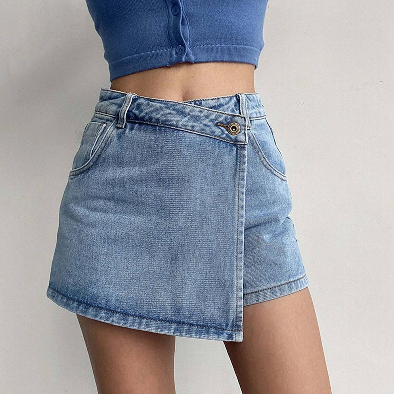 Denim Yoga Shorts Women Y2k Casual Summer Solid High Waist Shorts Design Slimming Streetwear A-Line Mini Skirts шорты женский