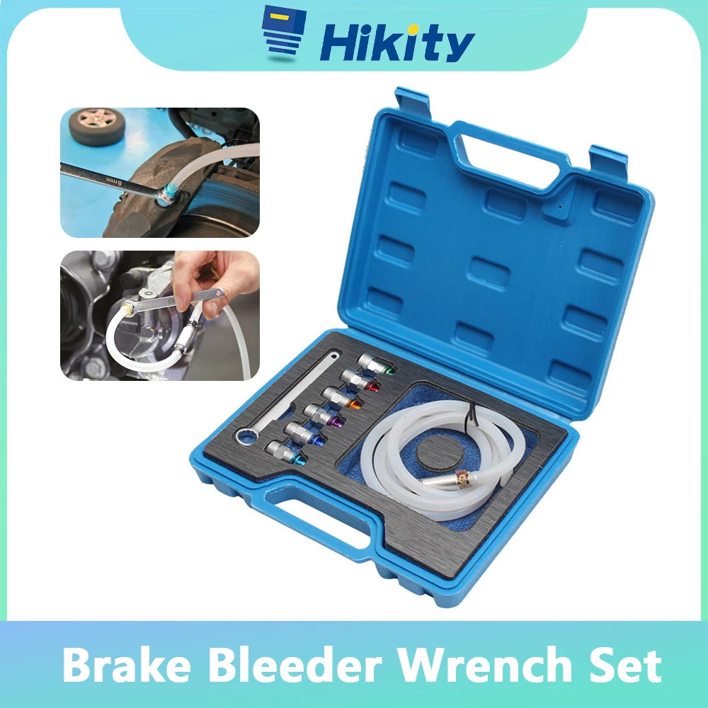 Hikity 8pcs Brake Bleeder Wrenches Set Bleed Extractor Socket and Brake Oil Bleed Hose and Drain Plug Wrench for Brake Bleeding