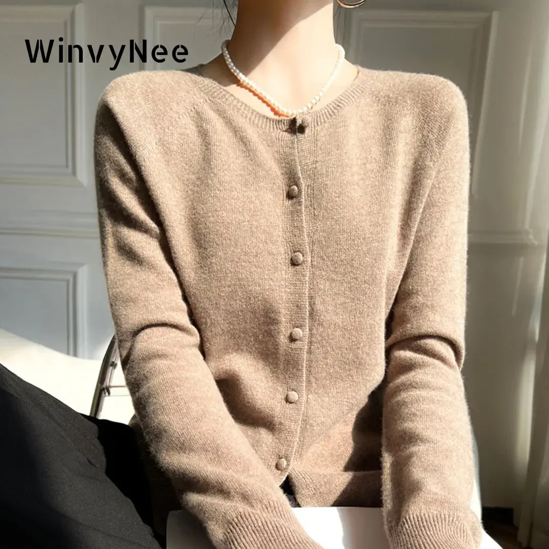 Women 100% Wool Cardigans Sweater Solid Casual Warm Outerwear Knitwear Tops 2024 Autumn Winter Women Clothing B1263018