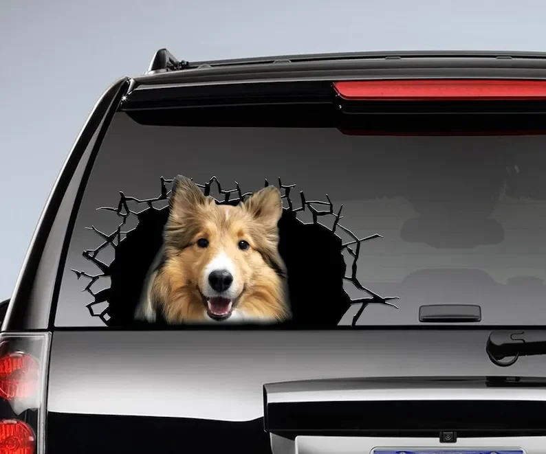 Sheltie 3D decal, cracked window decal , Sheltie sticker