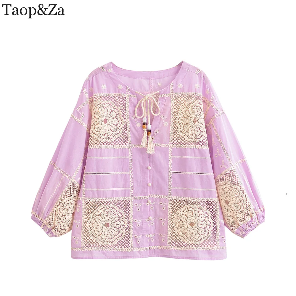 

European and American style foreign trade women's clothing new 2025 fashion versatile long sleeved hollow embroidery shirt