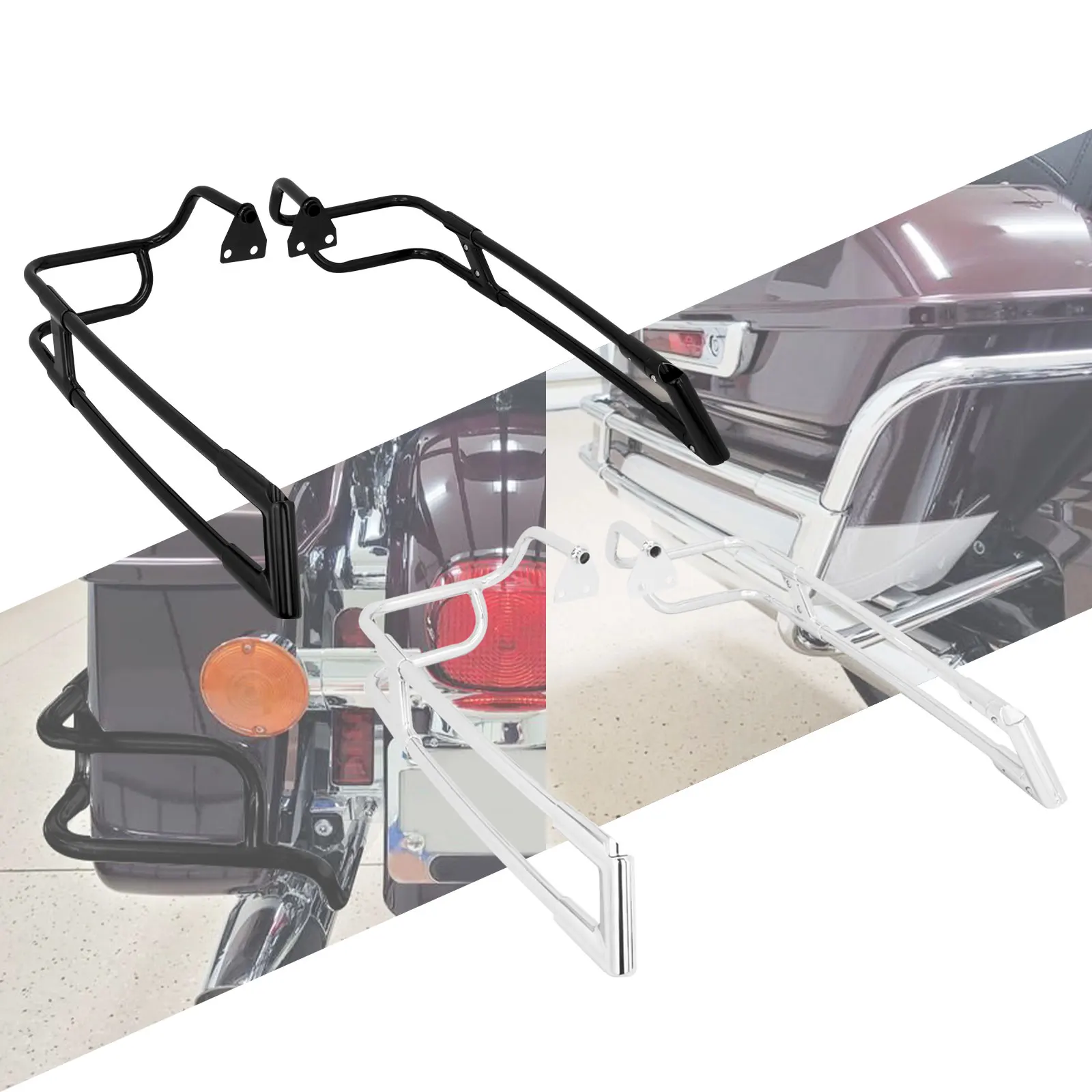 Motorcycle Black and Chrome Rear Saddlebag Guard Rails Support Bracket For Harley Touring Electra Glide Road Glide14-25