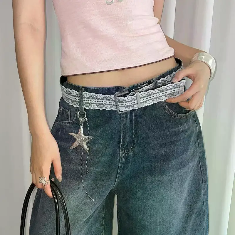 Fashion White Floral Lace Waist Belt Adjustable Sweet All-match Waistband For Women Casual Waist Strap Decor Accessories Gifts