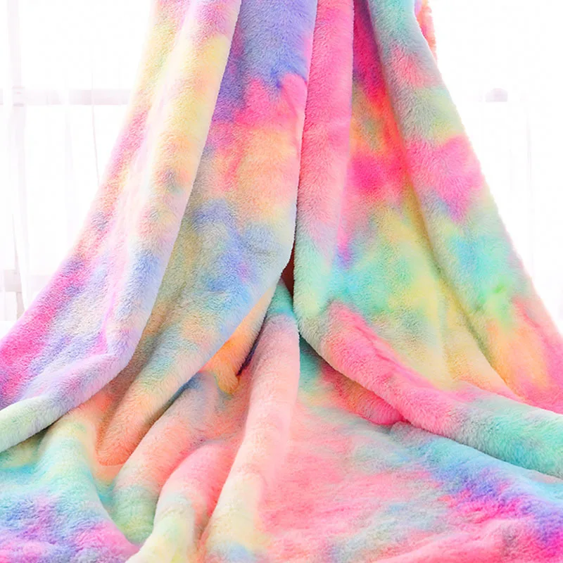 New Thickened Imitation Otter Rabbit Hair Fabric Tie Dyed Plush Fabric Gradient Rainbow Rabbit Hair Fur Coat DIY Bedding Fabric