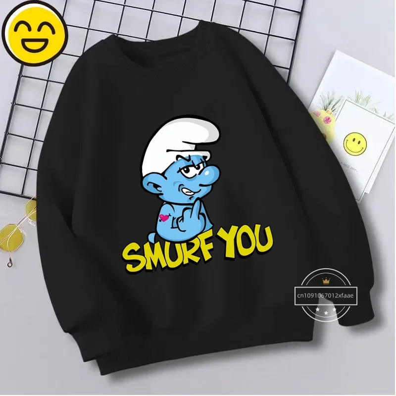 Smurfs cartoon anime children's round neck hoodie casual fashion top hoodie jacket for boys and girls, same style 3-14 years old