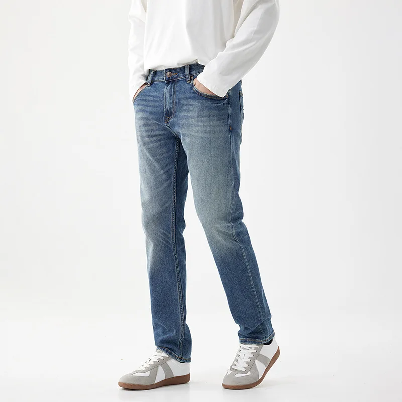 Jeans da uomo pesanti Autunno Inverno Nuovi pantaloni lunghi dritti elasticizzati Pantaloni affusolati retrò cool