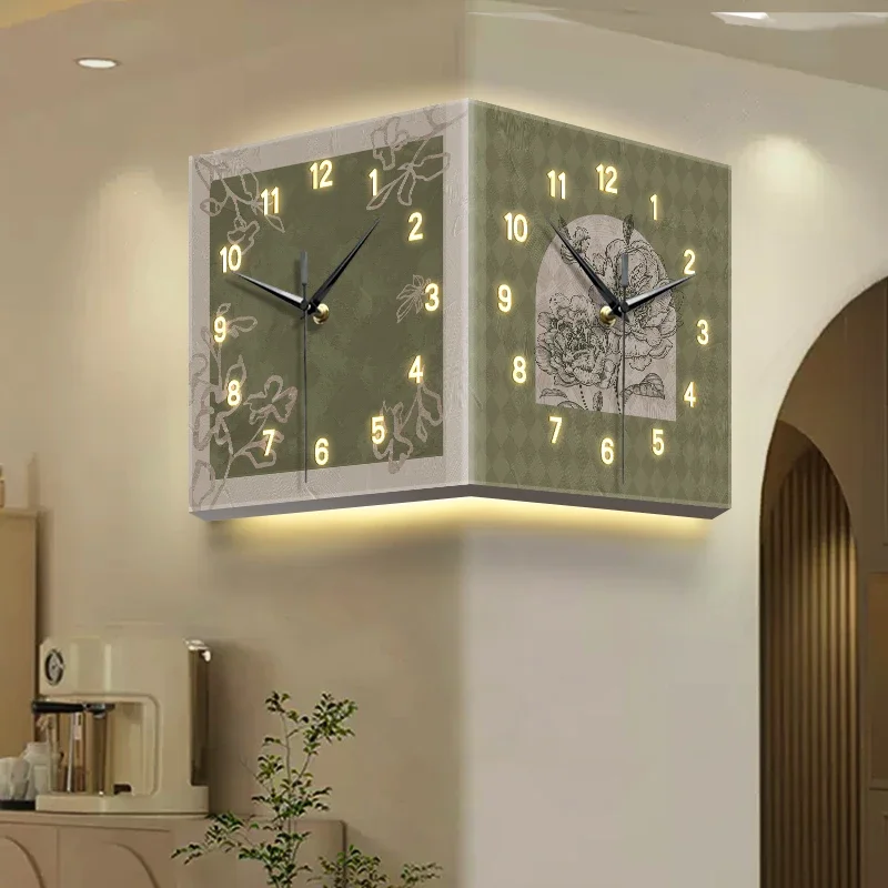 #￥Light Luxury Design Corner Wall Clock Light Aesthetic Bathroom Insert Power Supply Modern Bedroom Living Room Decoration