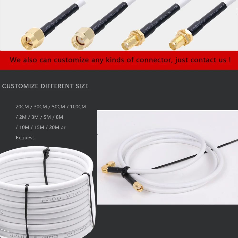 1M 2M 5M 10M 20M SMA Male to SMA Male RG58 50ohm Coaxial Cable SMA Plug WiFi Antenna Extension Cable Connector Adapter Pigtail