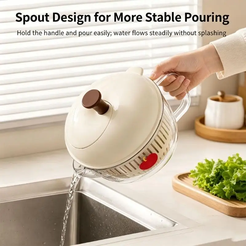 Produce Dryer with Clear Bowl, Removable Basket, and Top Knob, Manual Washer for Salad Items and Fruit Cleaning A2BB