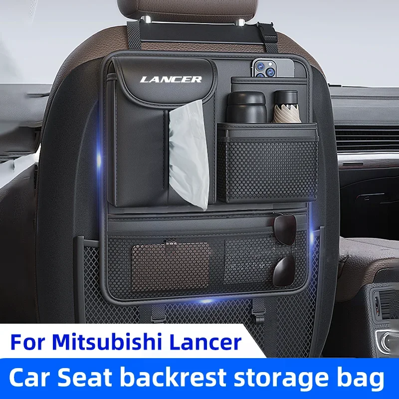 

Car Seat Backrest Organizer Storage Bag For Mitsubishi Lancer 10 3 9 EVO X Asx Leather Interior Backrest Hanging Auto Accessory