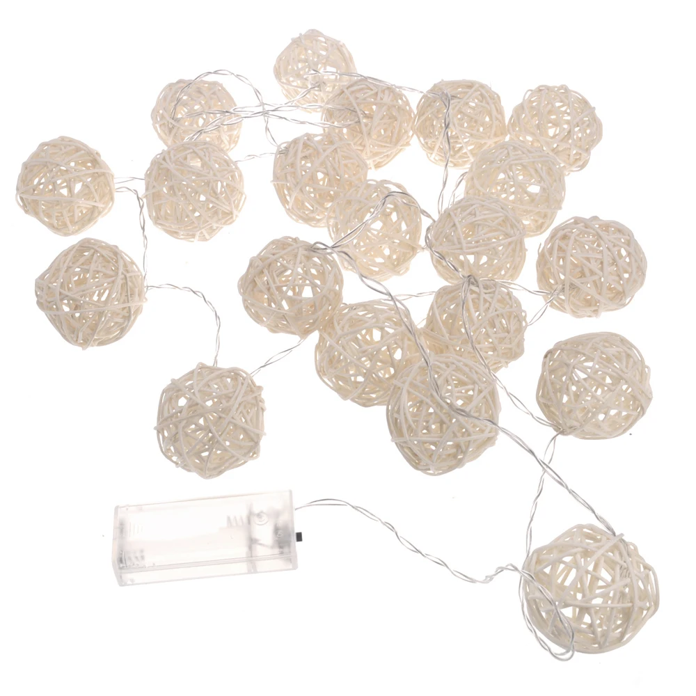 

25M LED Rattan Ball String Lights 20 Bright Yellow Bulbs Powered Decorative Christmas New Year Wedding Party Garden