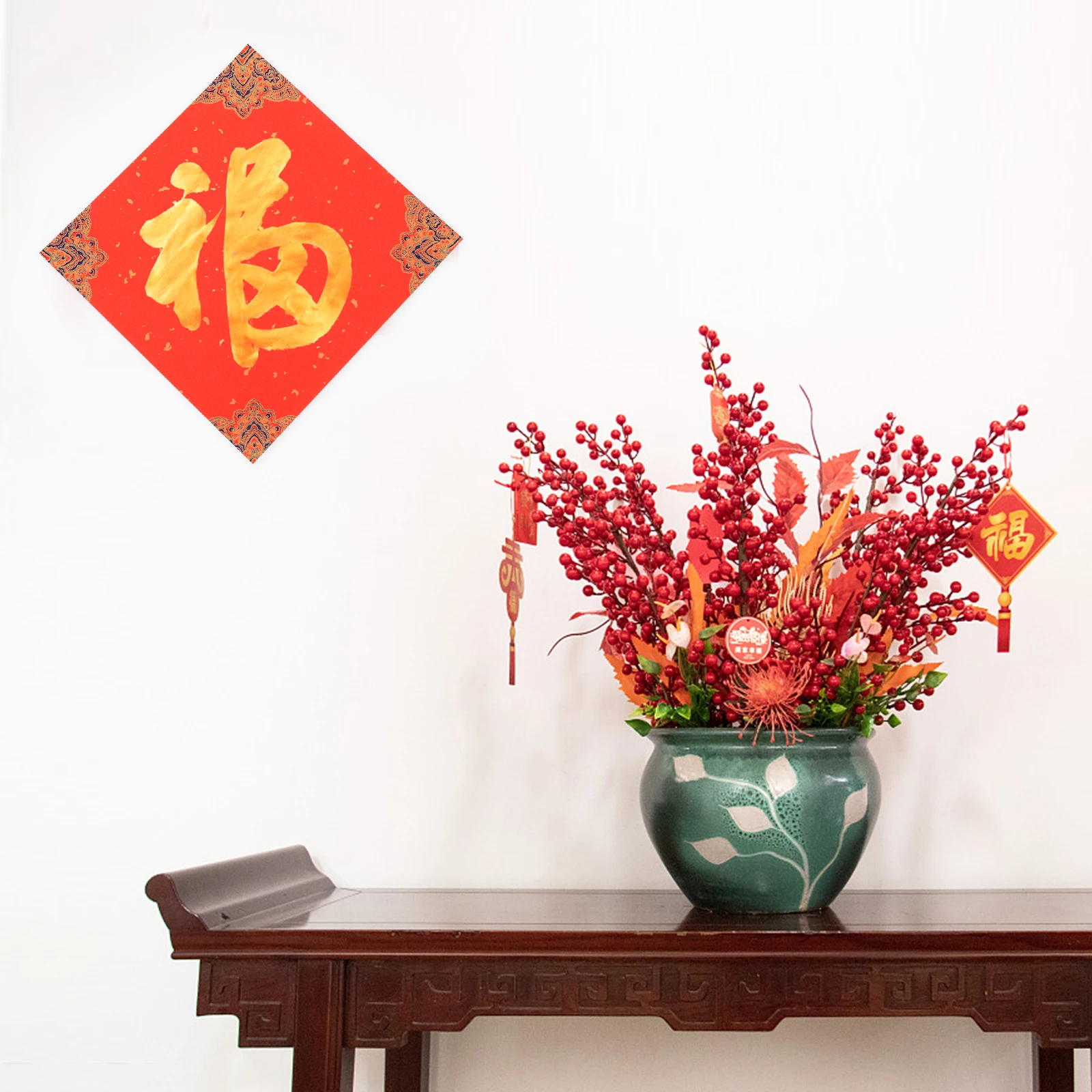 20 Pcs Spring Couplets with The Word "Fu" Chinese Square Paper Red Xuan Rice for New Year Spot