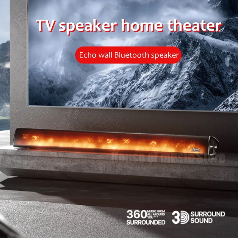 D57 Hi-Fi Quality Home Echo Wall Bluetooth Speakers Home Theater Audio Music Center Flame Atmosphere Light 360 StereoTV Soundbox