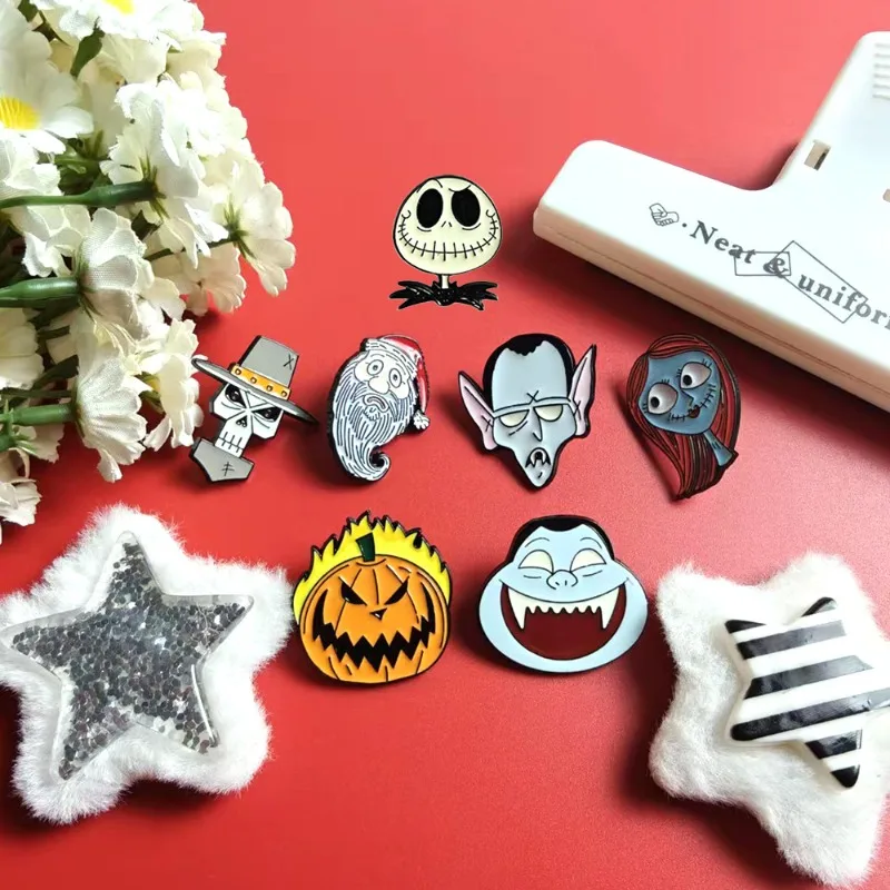 7pcs Halloween metal badge cute pin cartoon funny accessories classic animated movies Christmas Eve horror broochgift for friend - view 2