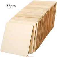 72Pcs Unfinished Square Slices Blank Crafts 3 3 Inch for Coasters Painting Writing Photo Props and Decorations