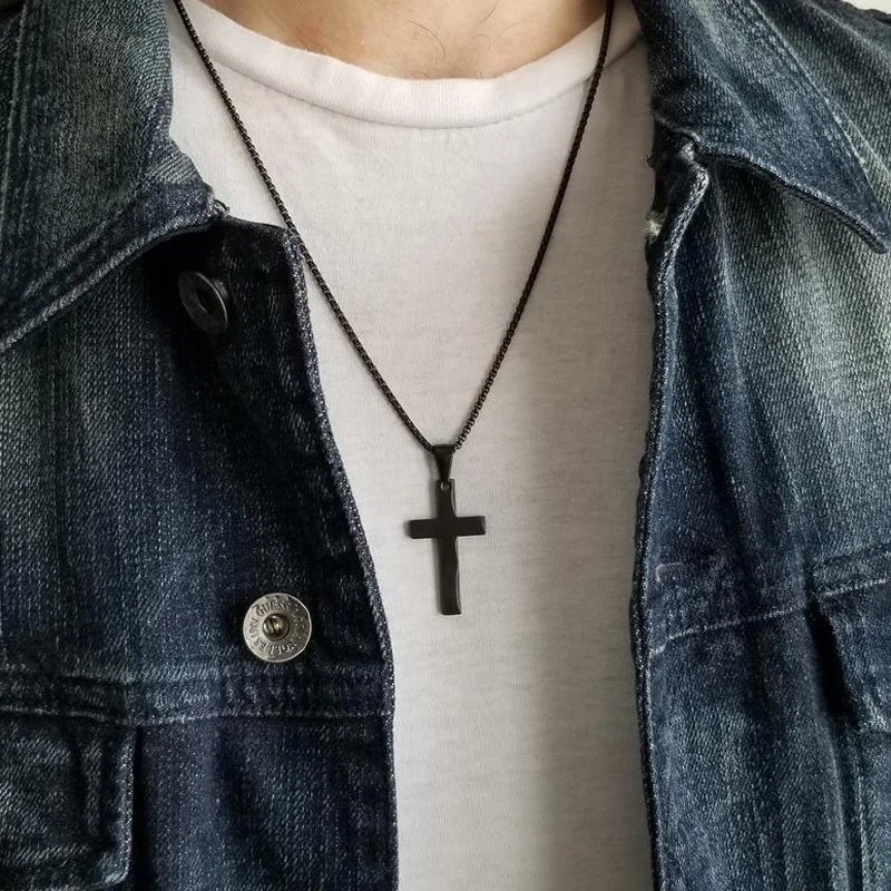 Fashion New Classic Cross Men Necklace Stainless Steel Chain Pendant Necklace for Men Jewelry Punk Party Anniversary Gift