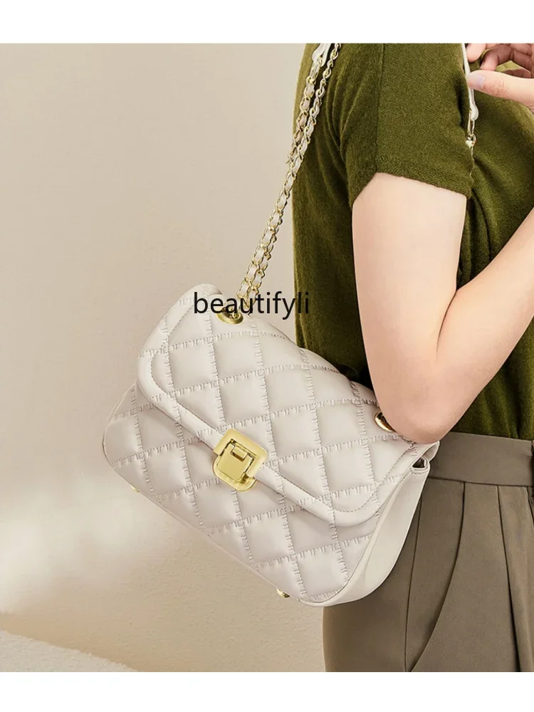 yj New Chain Bag Women's Crossbody High-Grade All-Match Diamond Pattern Bag Niche Leather Women's Bag