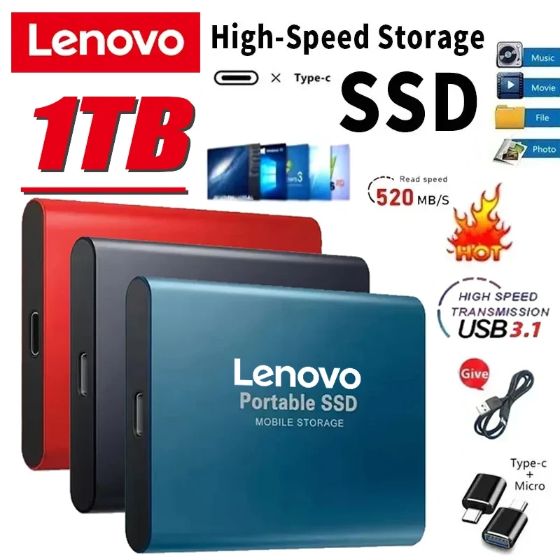 

Lenovo Portable SSD 1TB Original Hard Disk 1TB External Hard Drive Usb3.1 High-speed Solid State Drive for Laptop/PC/MAC/Phone