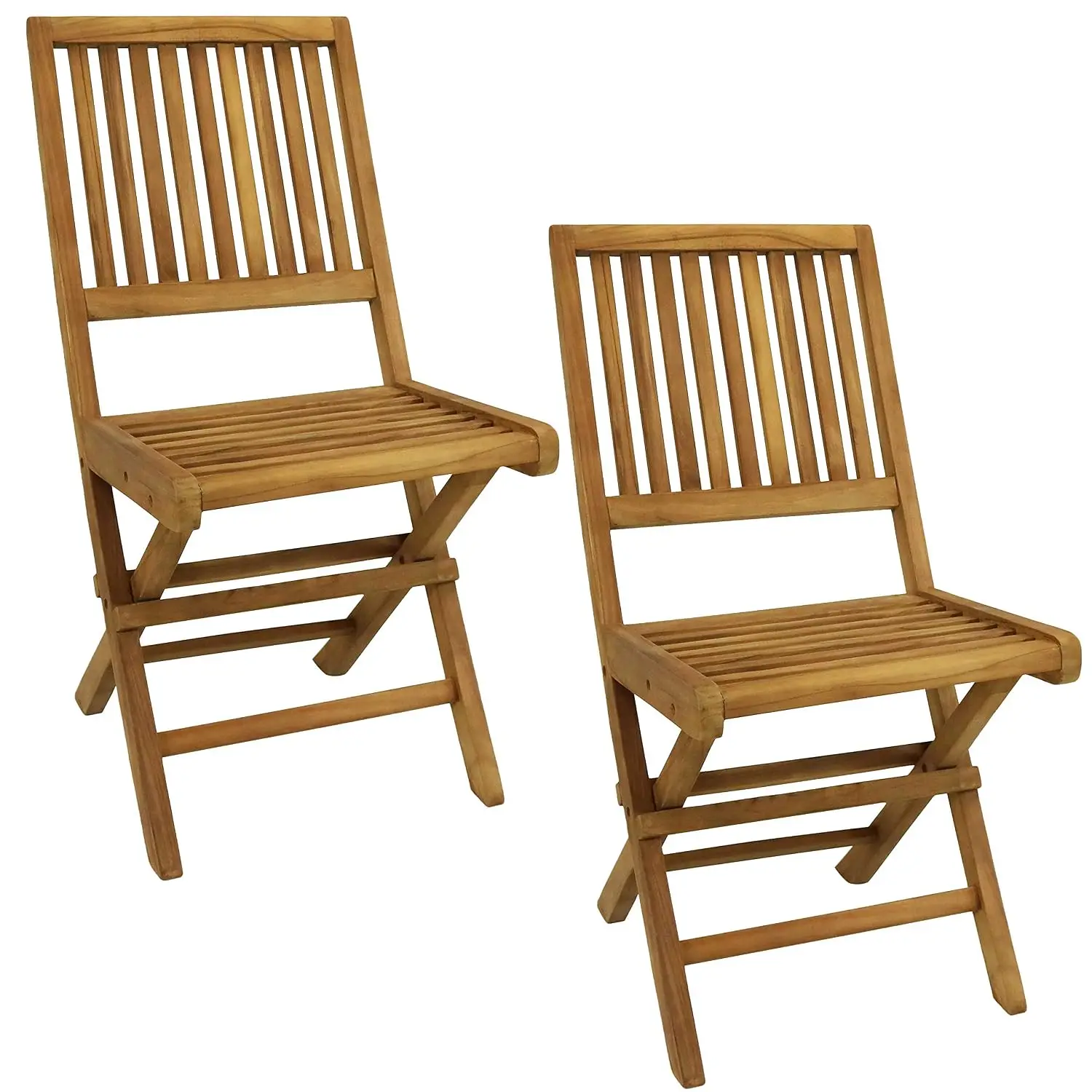 Teak Folding Patio Chairs Set of 2, Weather-Resistant Wood Stain Finish, 37