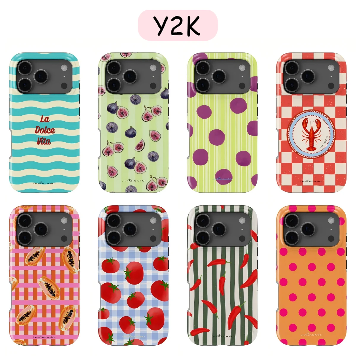 Capa de Celular Y2K com Design de Lagosta e Pimenta para iPhone 17 17e 16e 16 15 14 13 12 11 X XS XR XSMAX 7 8 Air Pro Max Plus Dupla Camada