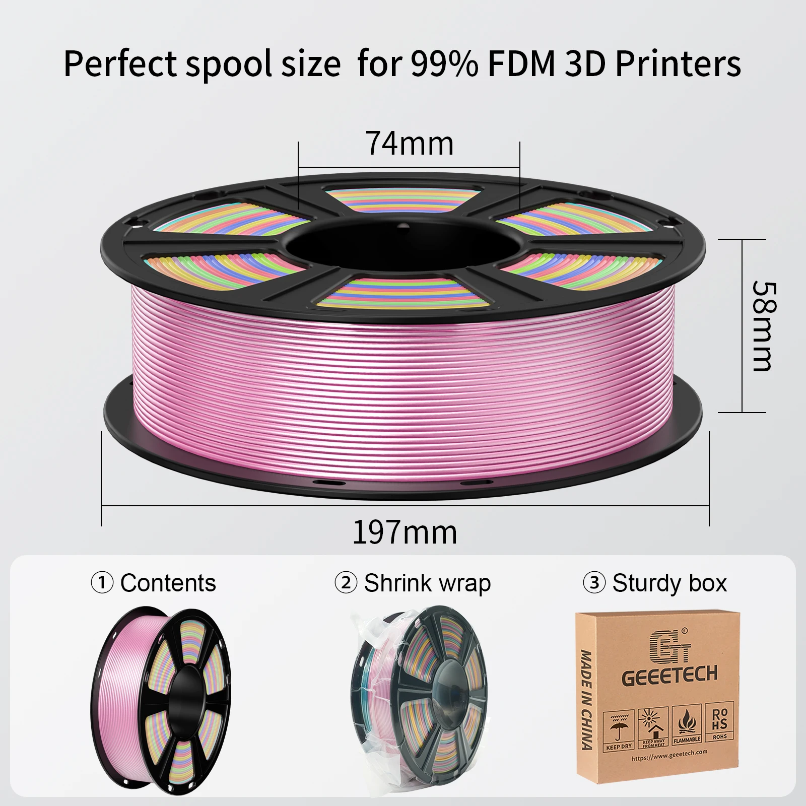 GEEETECH Silk PLA 3d Filament Wire 1kg 1.75mm Spool Wire Materiał do drukarek 3D Wkłady do druku 3D, szybka dostawa Opakowanie próżniowe — zdjęcie produktu 4