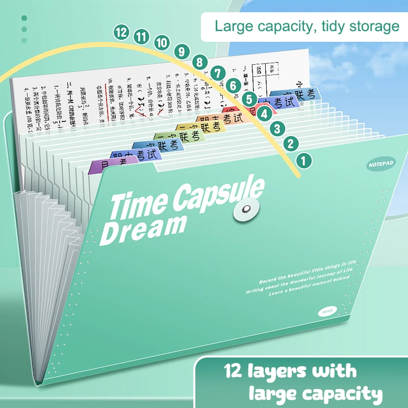 A4 5/8/12 Pockets File Folder Test Paper Storager Portable Waterproof Organizer Large Capacity Classified Portfolio【A】