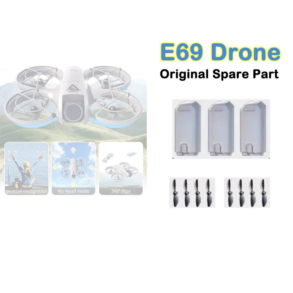 Drone à flux optique E69, pièce de rechange originale, batterie 3.7V 500mAh/lame d'hélice E69, accessoire de pièce en feuille d'érable