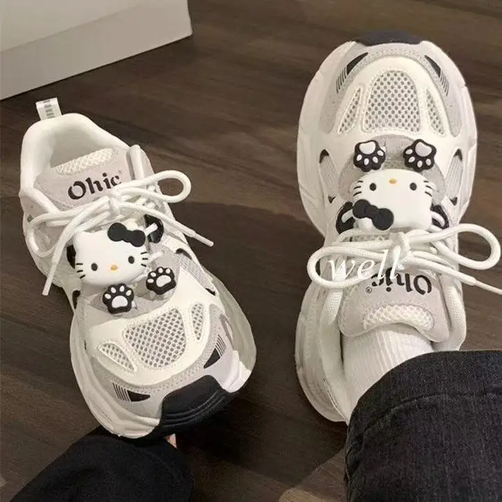 

real photos 2026 new spring autumn winter Sanrio hello kitty caroon cute lovely good quality women girls white casual shoes