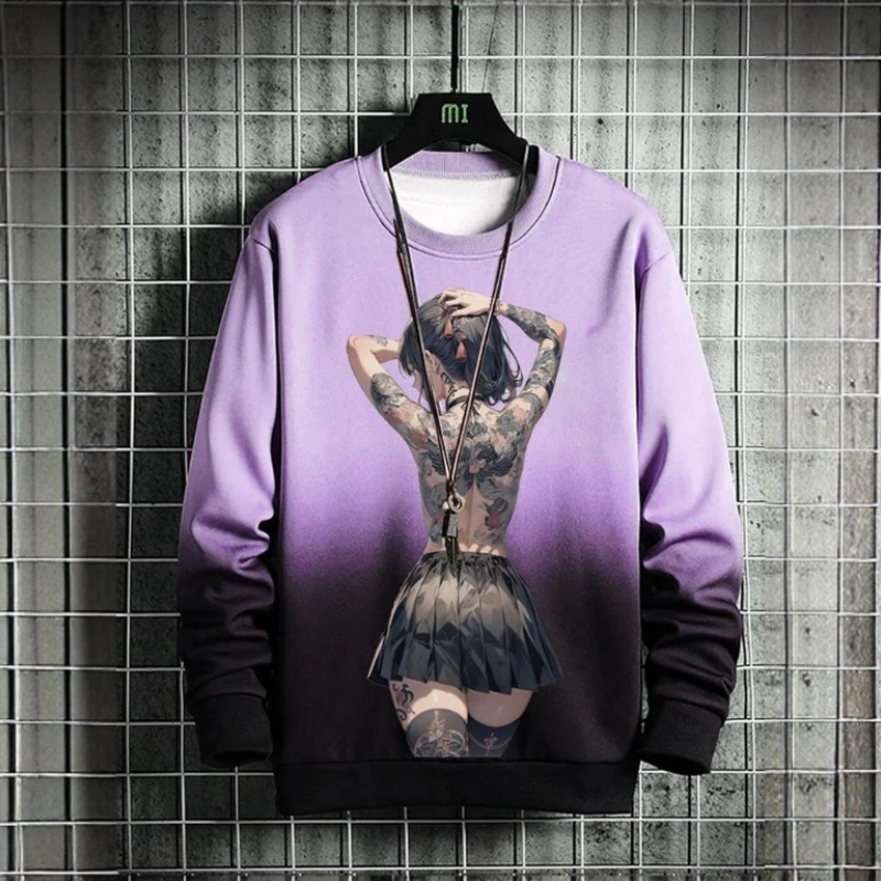 3D Print Anime Characters Long Sleeve T-Shirts For Men Autumn Fashion Men\'s O-Neck Sportwear Oversized  Pullover Men clothing