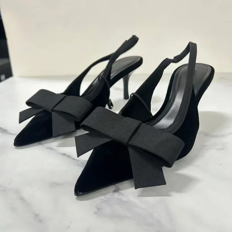 Fashion Black Elegant Heels Women Summer Thin Heeled Sandals Sexy Pointed Toe Slingback Women Pumps Banquet Office Women's Shoes