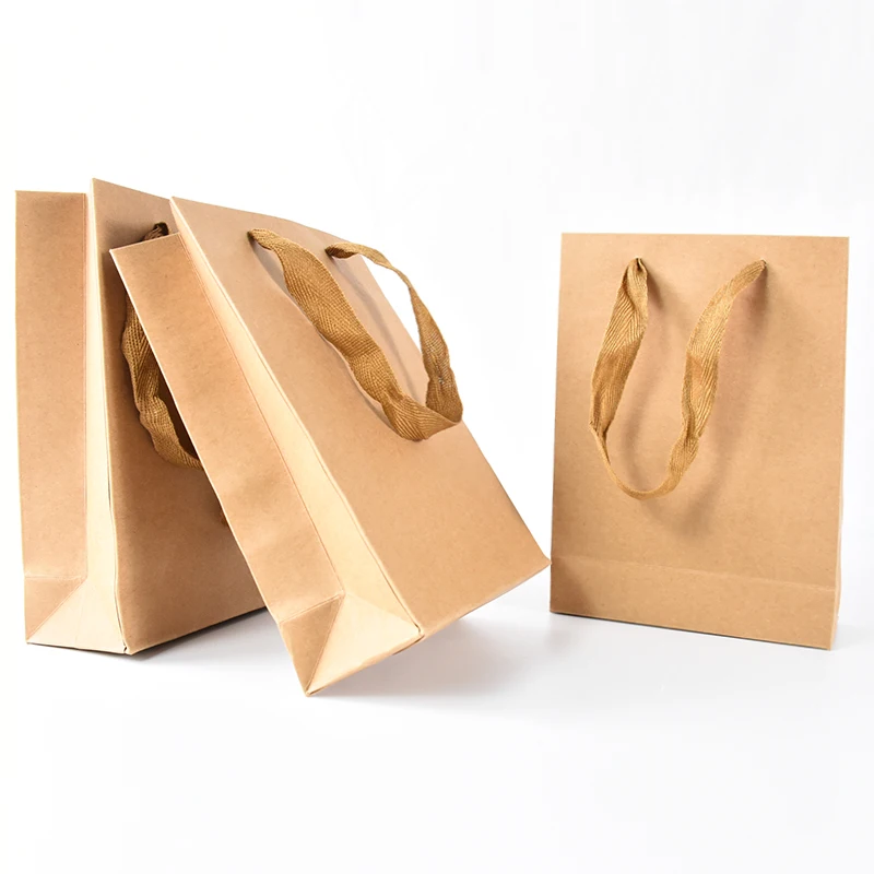 5Pcs Thickened Kraft Paper Tote Bag Gift Packaging Box Cosmetic Clothing Shopping Handbag Wedding Candy Grocery Bags Supplies